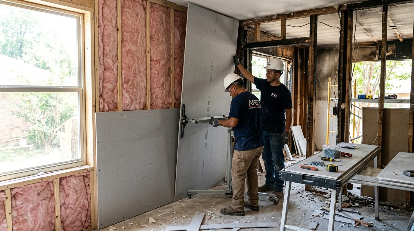Turnkey kitchen structural framing, drywall replacement, and finish reconstruction in Dallas